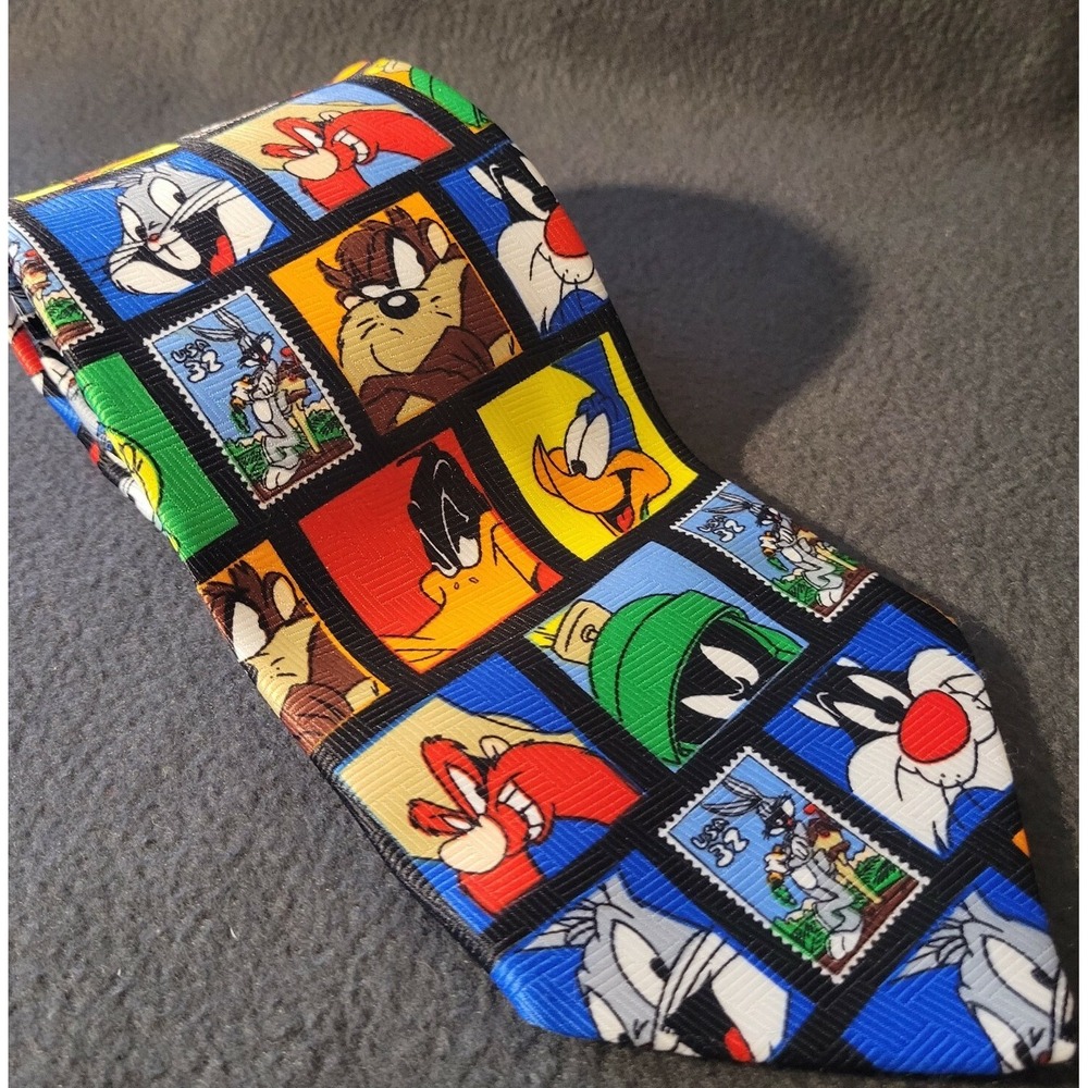 Vintage 1997 Mens Warner Brothers Looney Tunes Stamp Collection Tie